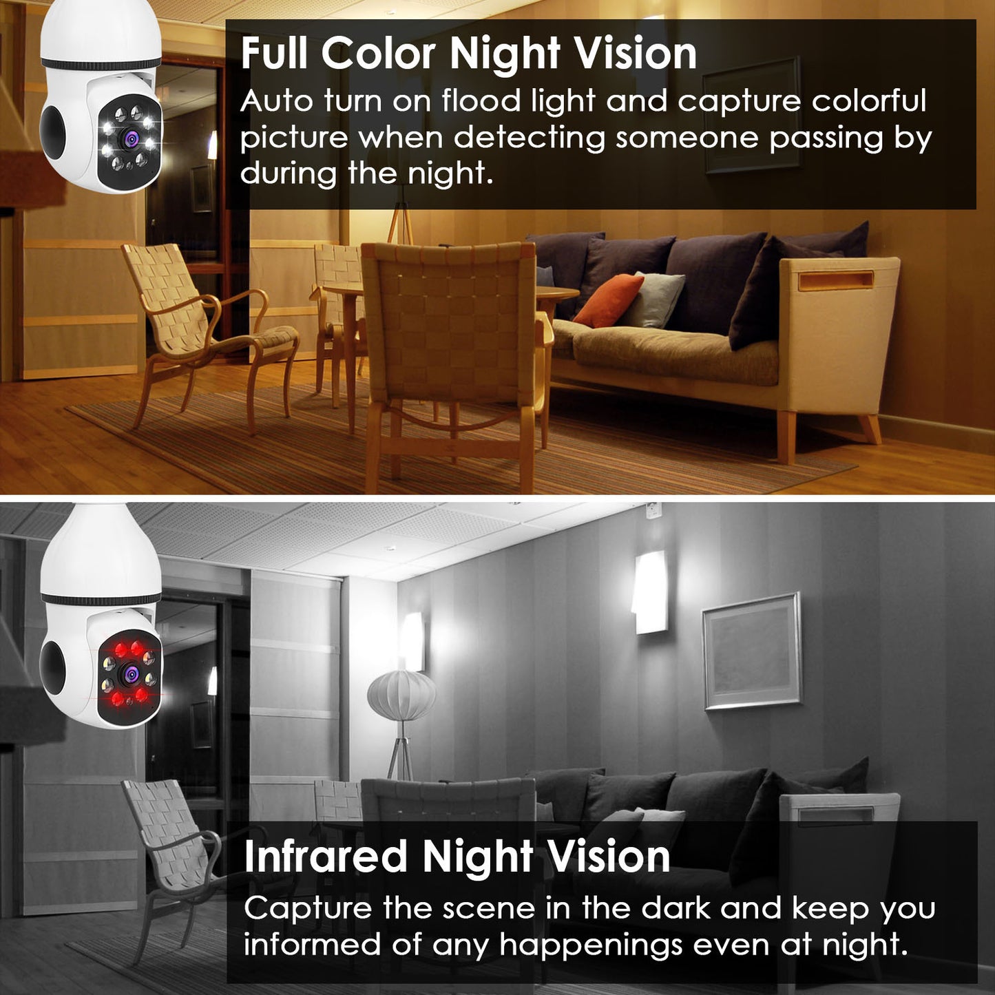1Pc E27 WiFi Bulb Camera 1080P FHD WiFi IP Pan Tilt Security Surveillance Camera With Two-Way Audio Full Color Night Vision Flood Light Motion Tracking Siren Function APP Control - DropOnline.co