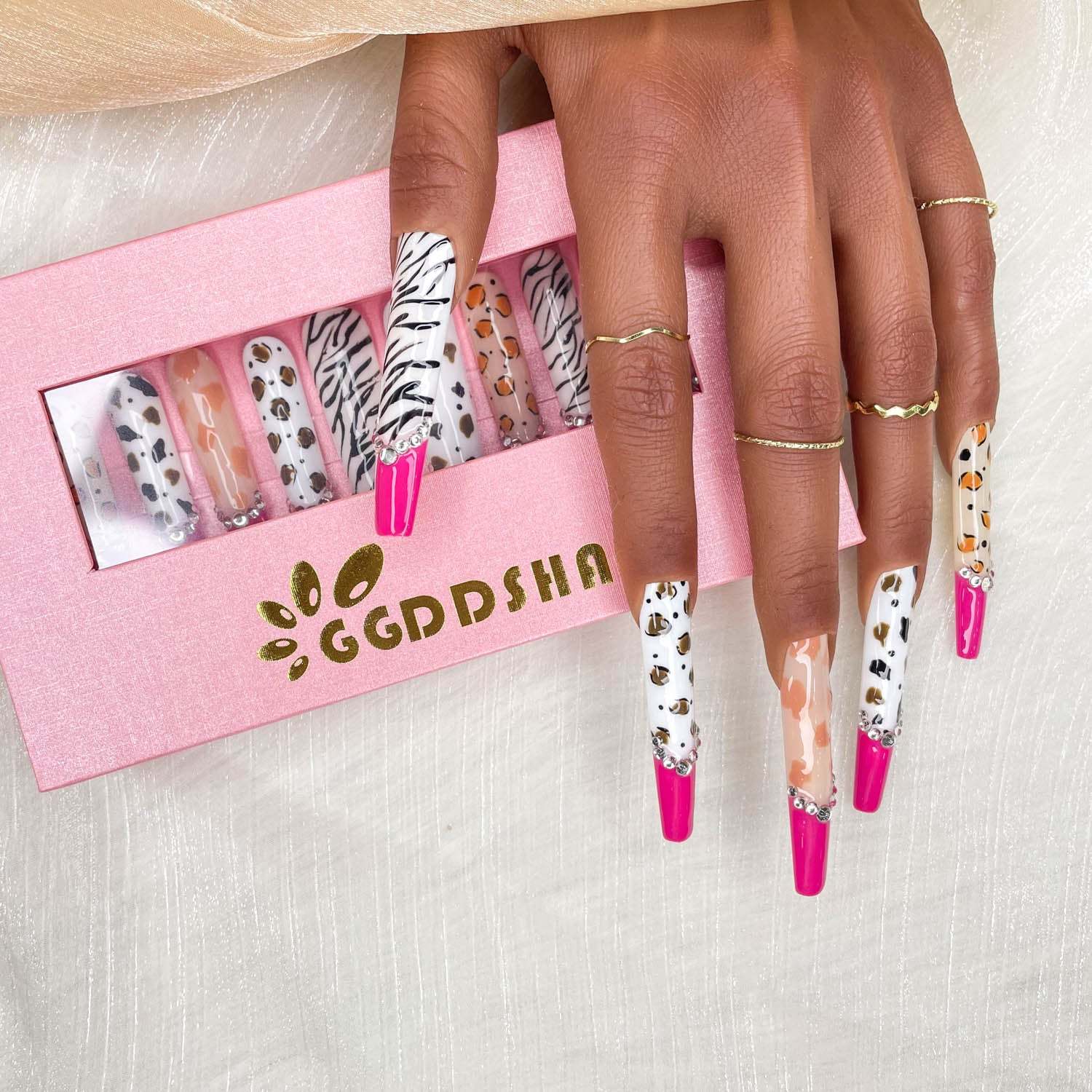 GGDDSHA Nails 10pcs Handmade Press On Nails -GlitterGold Diamond Extra Long Stiletto Reusable Gel UV FinishedFalse Nails, Designer Fashion 3D Hand-painted Nails ,Diamond Zebra - DropOnline.co