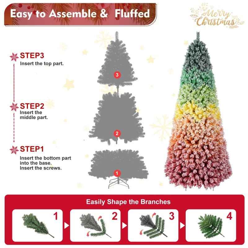 6FT-7.5FT Artificial Unlit Colorful Rainbow Hinged Christmas Tree - PVC Branch Tips - DropOnline.co