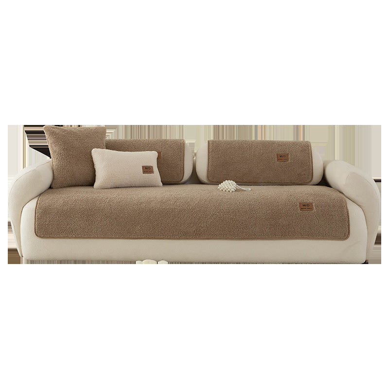 Lambswool Sofa Cushion Solid Color Non-slip Sofa Seat Cover - DropOnline.co