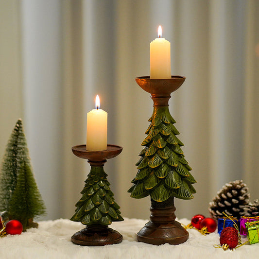 Resin Wooden Christmas Tree Candle Holder Base Figurine Christmas Decorations Candlestick Craft Home Living Room Decor - DropOnline.co
