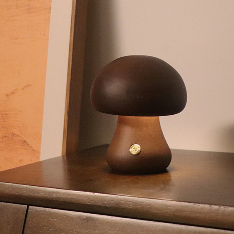 INS Wooden Cute Mushroom LED Night Light - Touch Switch Bedside Table Lamp for Bedroom - DropOnline.co