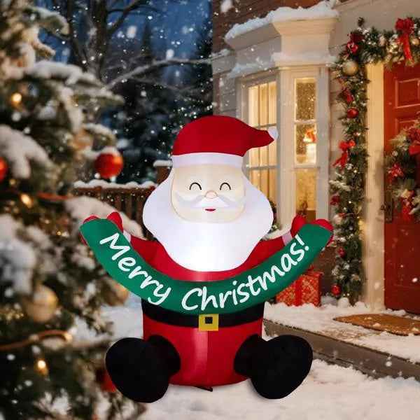 5.8FT Inflatable Santa Claus Holding Merry Christmas Banner - LED Yard Decoration - DropOnline.co