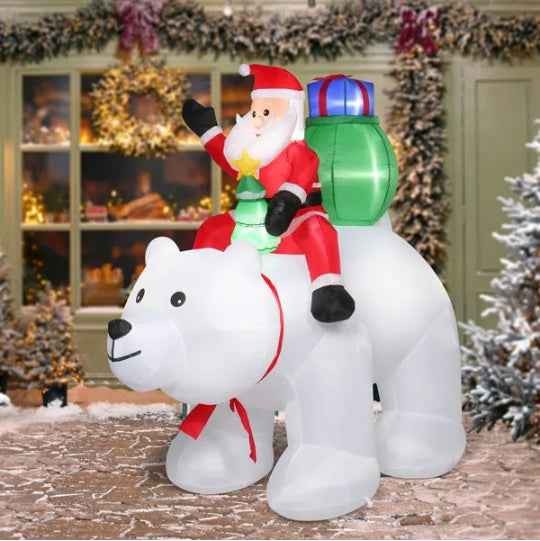 6ft Santa Claus Rides Polar Bear - 15W 7pcs LED Garden Christmas Decoration - DropOnline.co