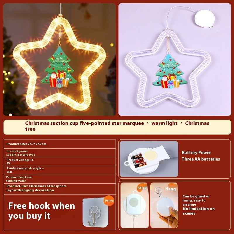 Christmas LED Star Pendant Light - Battery Powered Window Door Decoration with Adhesive - DropOnline.co