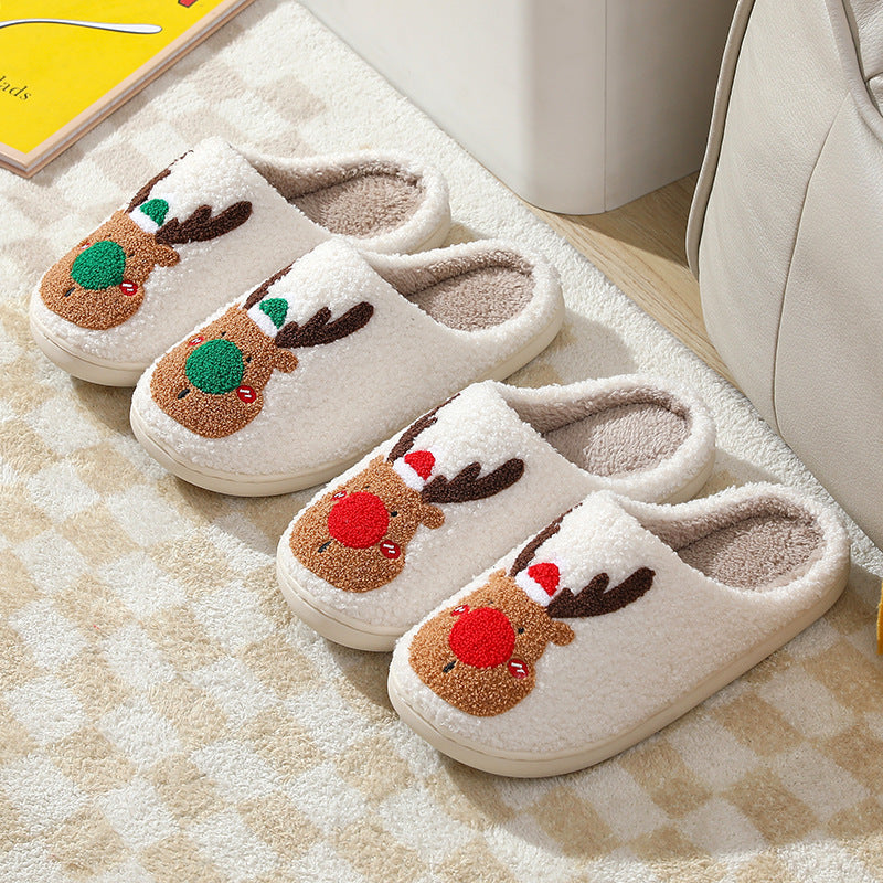 Christmas Shoes Winter Home Slippers Elk Soft Cozy Bedroom Slipper Slip On House Shoes - DropOnline.co