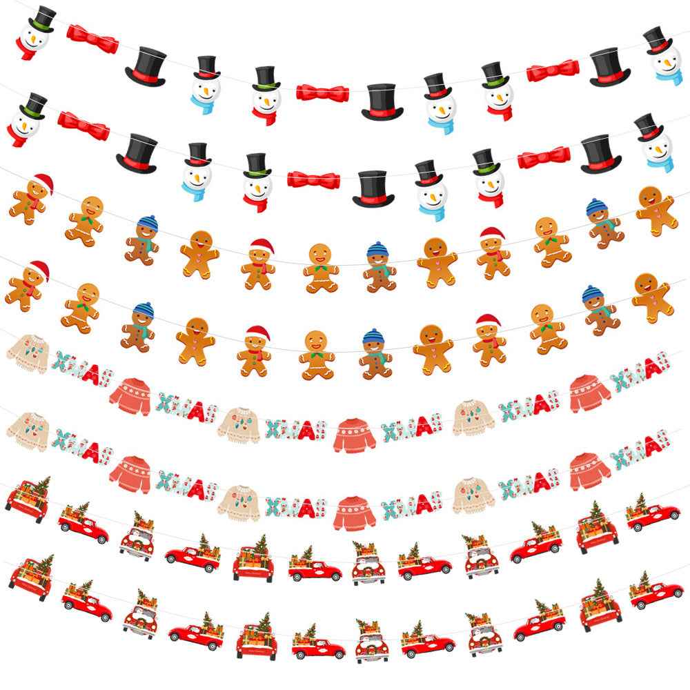 2 Pack Christmas Banner Paper Sign Garland - Gingerbread Man Snowman Bunting - DropOnline.co