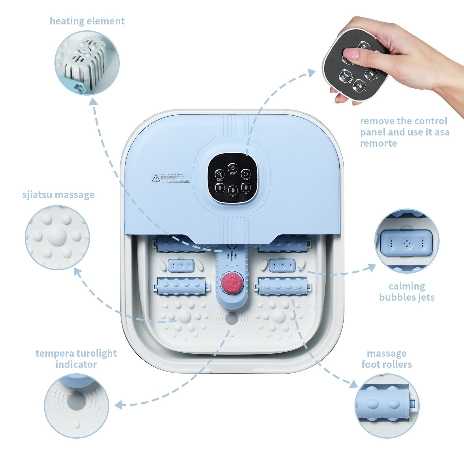 Electric Collapsible Foot Spa With Heat, Foot Massager With 16 Massage Rollers & Bubble, Foot Bath Massager For Home Use,Remote Control - DropOnline.co