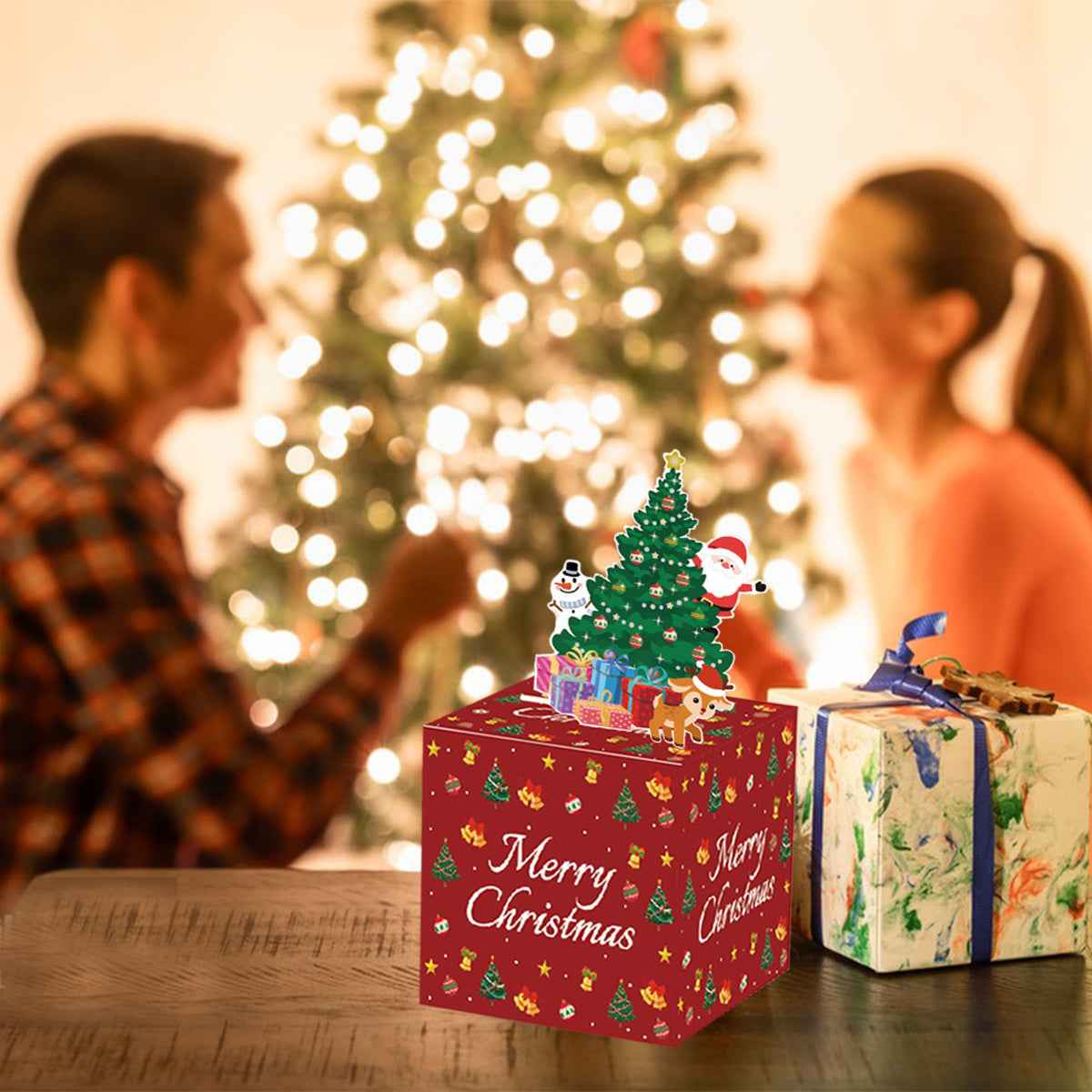 Christmas Money Box Pull Surprise - Cash Gift Holder with Tree Card & Transparent Bags - DropOnline.co