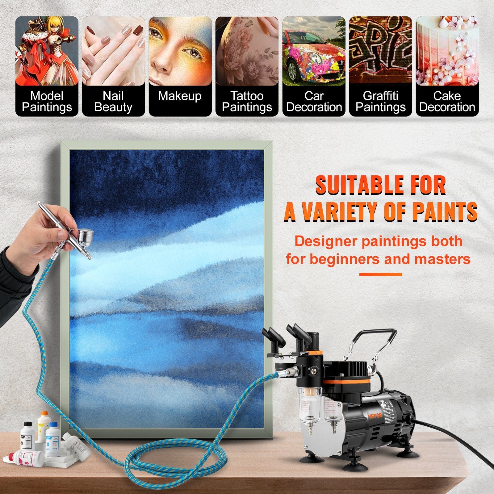 Airbrush Kit, Professional Airbrush Set With Compressor, Airbrushing System Kit With Multi-Purpose Dual-Action Gravity Feed Airbrushes, Art Nail Cookie Tatto - DropOnline.co