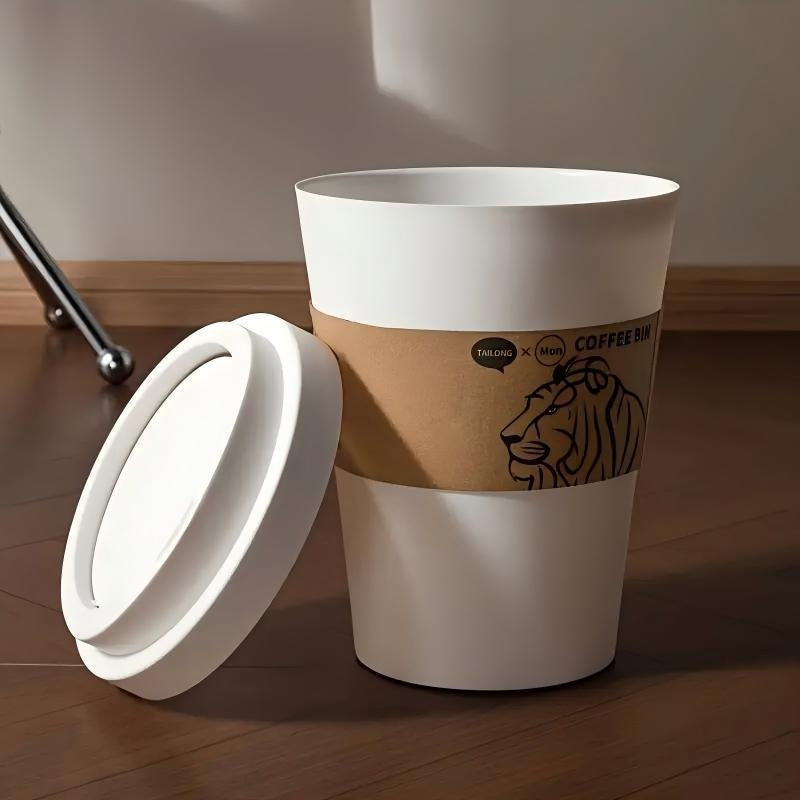 2025 New Elegant Lion Theme Coffee Cup Trash Can Deodorizing Push-On Lid Black And White Odor Resistance High Aesthetic Large Capacity - DropOnline.co