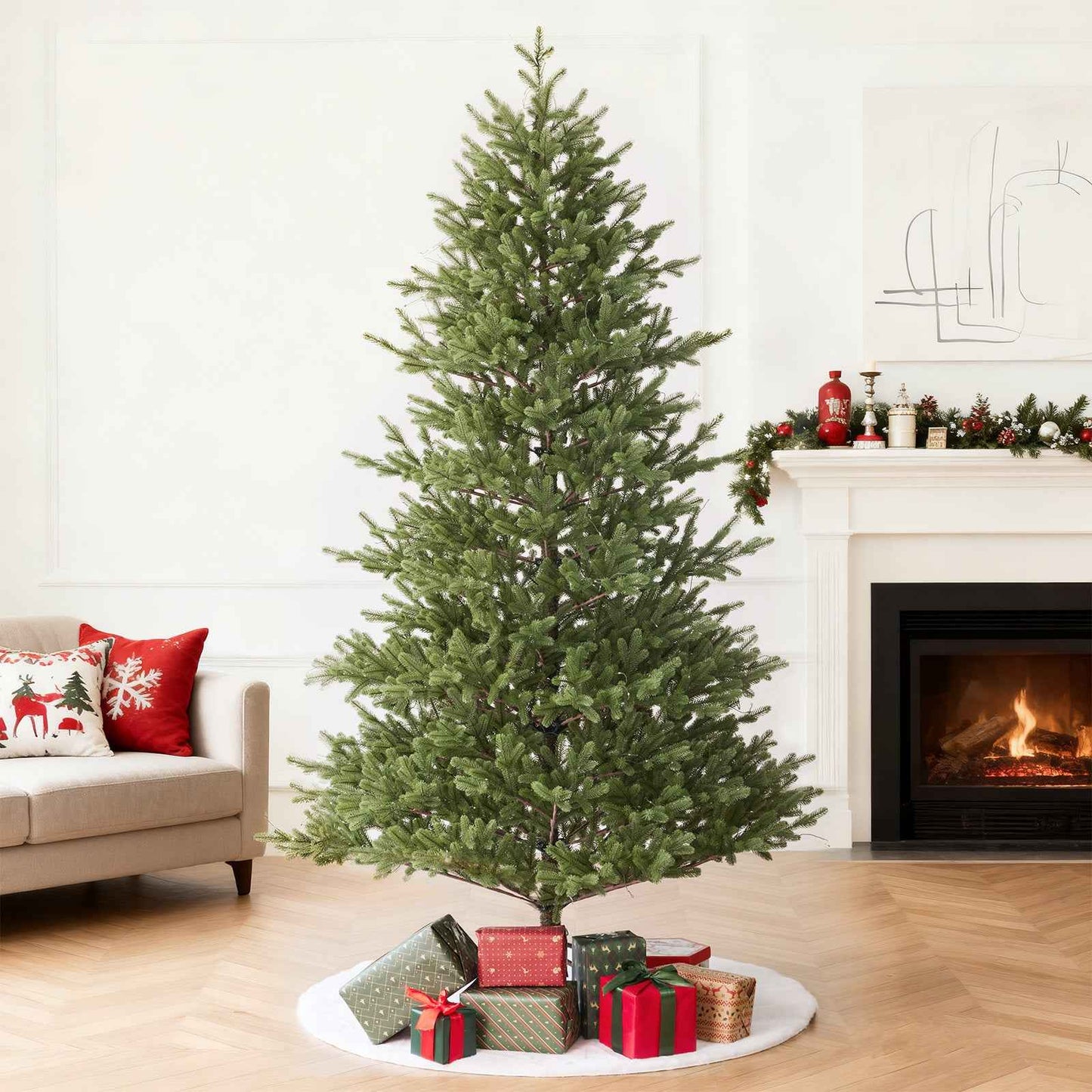 Balsam Fir Heritage 7.5ft Christmas Tree Pre-Lit Artificial Full With 3,941 Branch Tips & 1,485 Low-Voltage Warm LED Lights, Foldable Stand & Realistic Flame-Resistant Branches