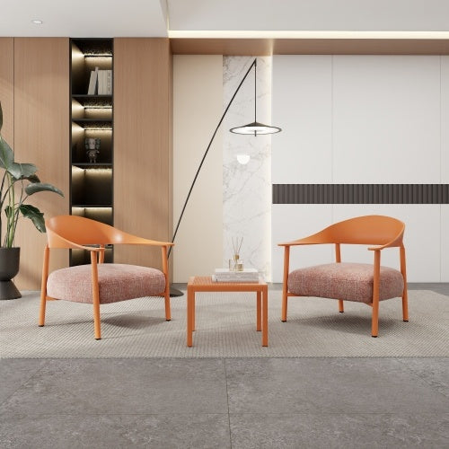 Modern 2 Piece Accent Chair Set With Coffee Table  Apricot Brown PP  Steel Frame Sofa Set, Soft Cushioned Seating For Living Room, Lounge, Balcony - DropOnline.co