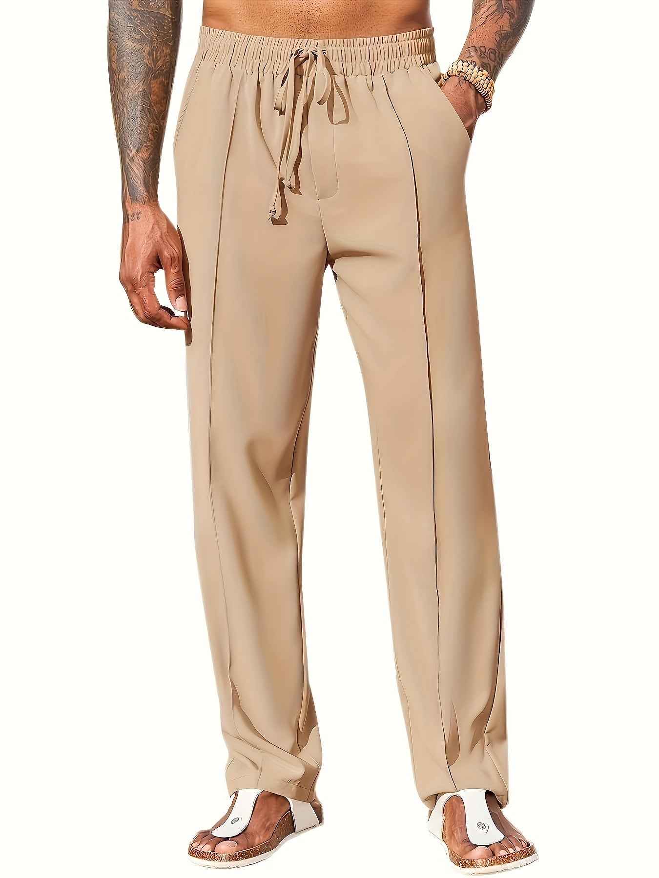 Men's Casual Loose Trousers - Quick-Drying Waist-Tied Pants with Pockets