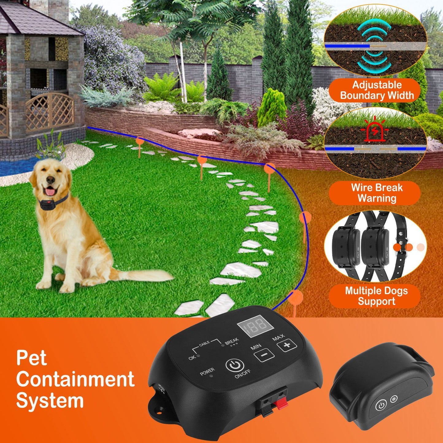 1Set Dog Fence System Pet Containment System With One Hundred Adjustable Levels IPX7 Waterproof Rechargeable Receiver Underground Fence For Small Medium Large Dog - DropOnline.co