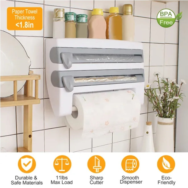Kitchen Roll Distributor, Paper Roll Holder, Plastic Film Foil Organizer - DropOnline.co