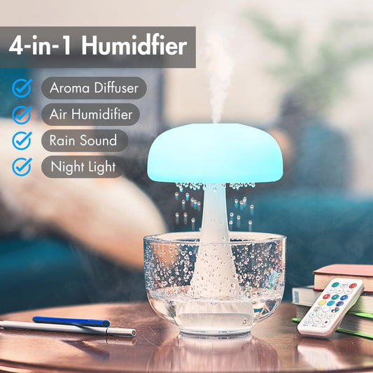 Jellyfish Raindrop Humidifier Ultrasonic Atomization Seven-color Ambience Light Cloud Rain Aroma Diffuser Home Decor - DropOnline.co