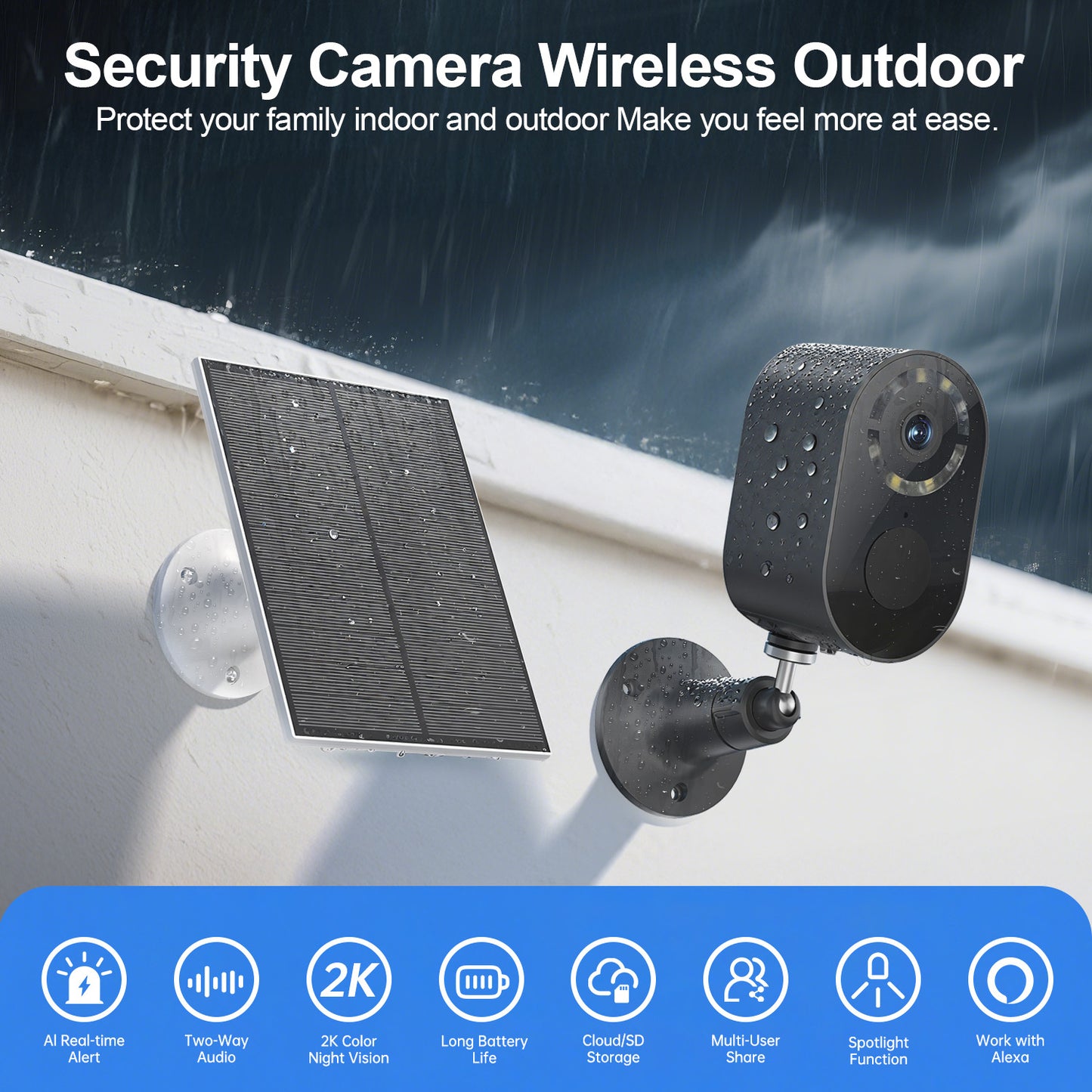 3MP Low Power Wireless Solar Panel IP Camera PIR WiFi Rechargeable Battery Security Outdoor Camera - DropOnline.co