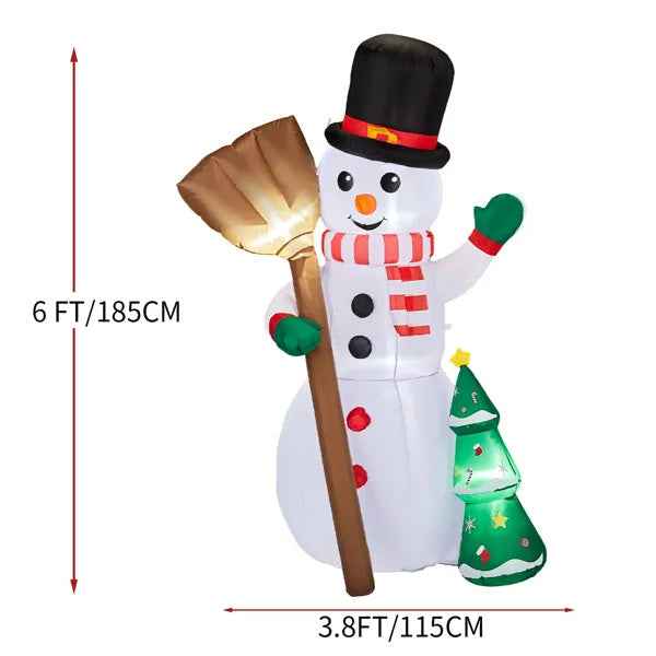 6.2FT Inflatable Snowman Holding Broom - LED Christmas Yard Decoration with Tree - DropOnline.co