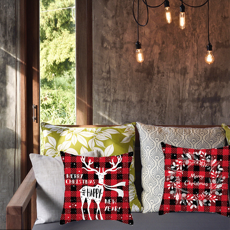 Merry Christmas Cushion Cover 45cm Elk Santa Claus Short Plush Sofa Pillow Cover Home Decor Pillowcase Christmas Decoration - DropOnline.co