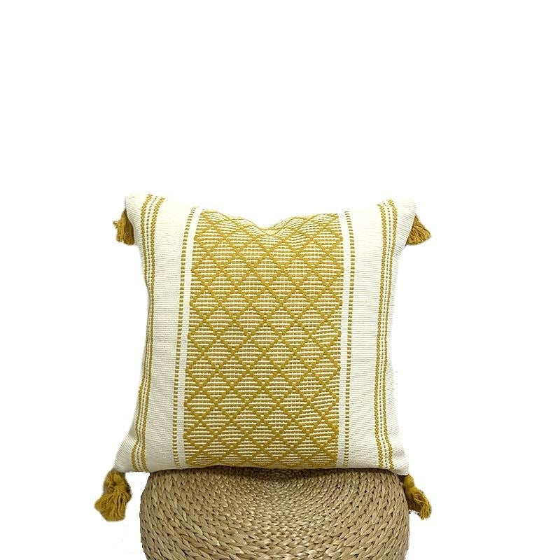 Geometric Woven Jacquard Tassel Cushion Cover - DropOnline.co