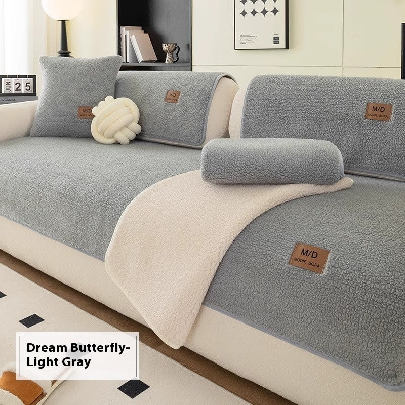 Lambswool Sofa Cushion Solid Color Non-slip Sofa Seat Cover - DropOnline.co