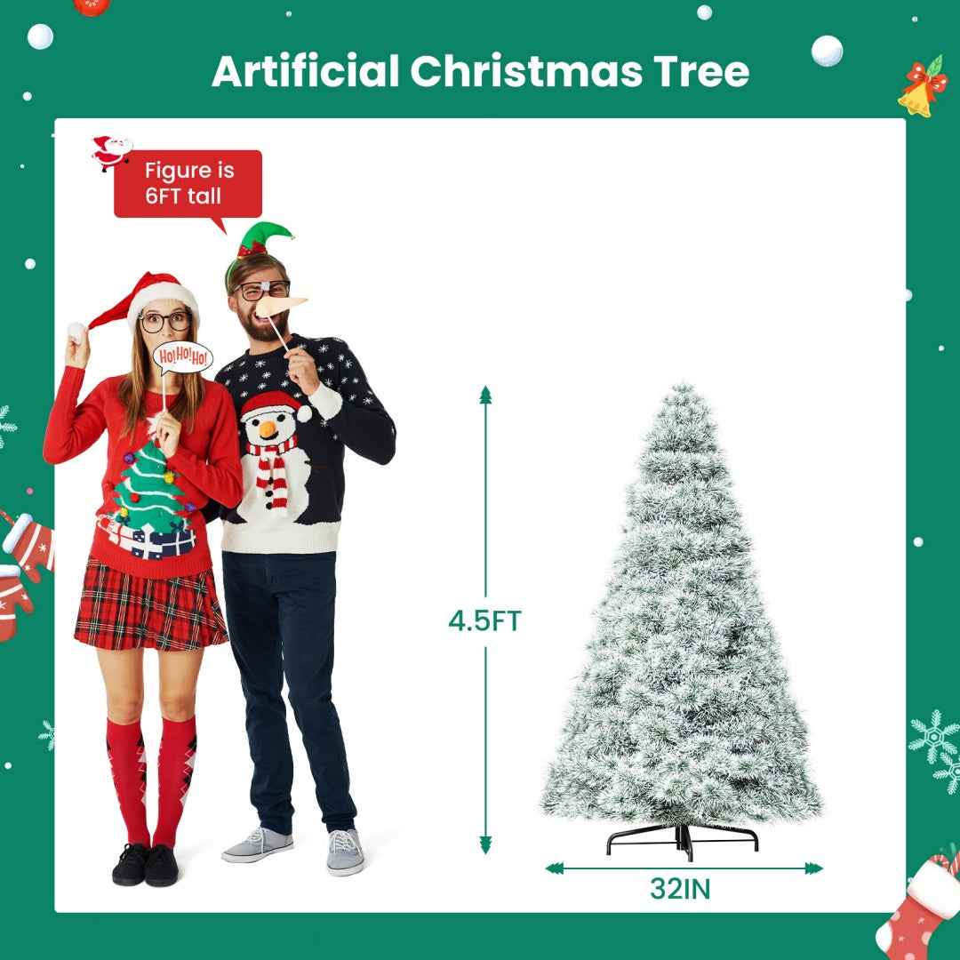 Pre-lit Artificial Christmas Tree, Prelighted Green Artificial Hinged Spruce Xmas Tree With 347 Branch Tips, 120 Incandescent Lights