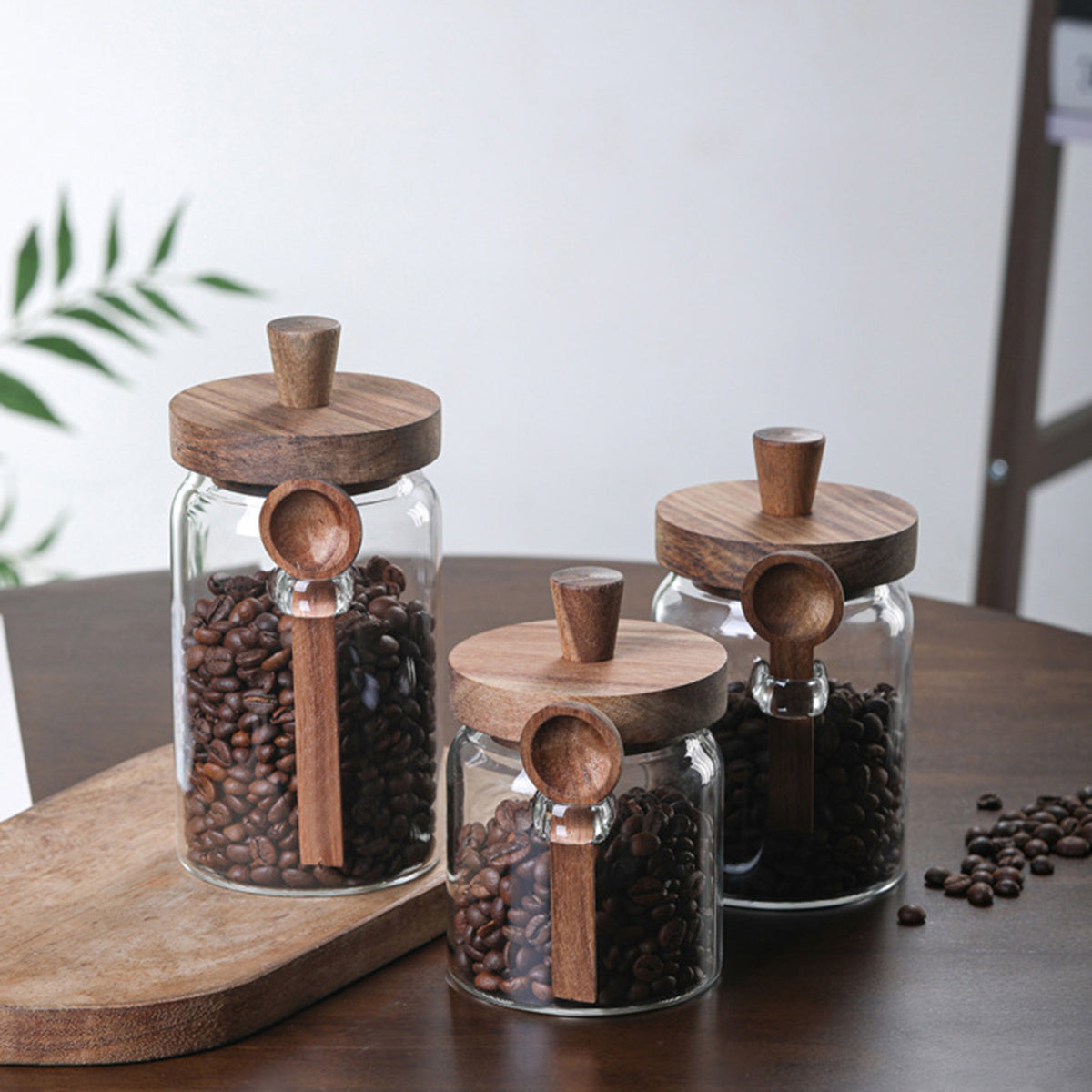 3Pcs Glass Coffee Jars With Spoons,Candy Jars,Biscuit Jars,Storage Jars,Tea Jars - DropOnline.co