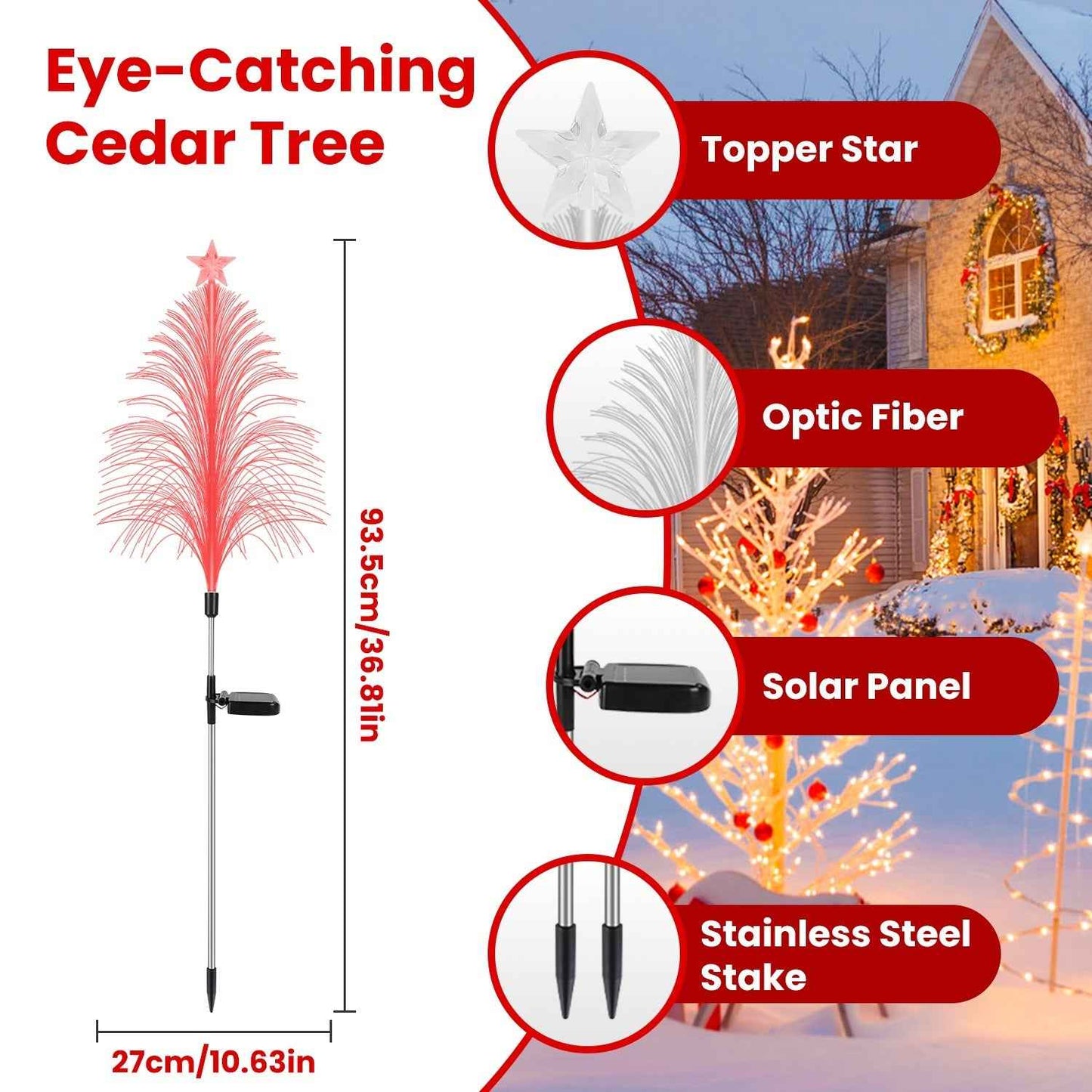 4Pack 7 Color Changing Solar Christmas Tree Lights - Optical Fiber Stake Lights - DropOnline.co