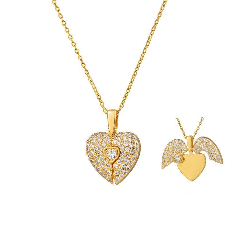 Women's Heart Opening And Closing Necklace Wings Pendant Clavicle Chain Jewelry - DropOnline.co