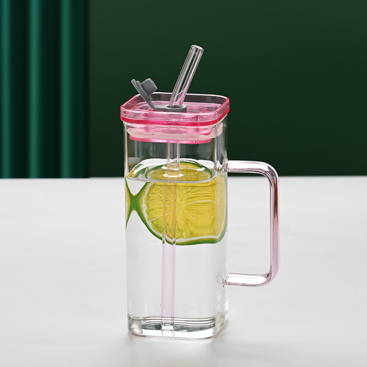 1 Pcs Pink Glass Straw Cup, 6 Colors Square Glass Cup With Straw And Lid, High Borosilicate Glass Cup, Milk Cup, Juice Cup, Cold Drink Cup, Coffee Cup, Tea Cup, Office Cup, Gift Cup - DropOnline.co
