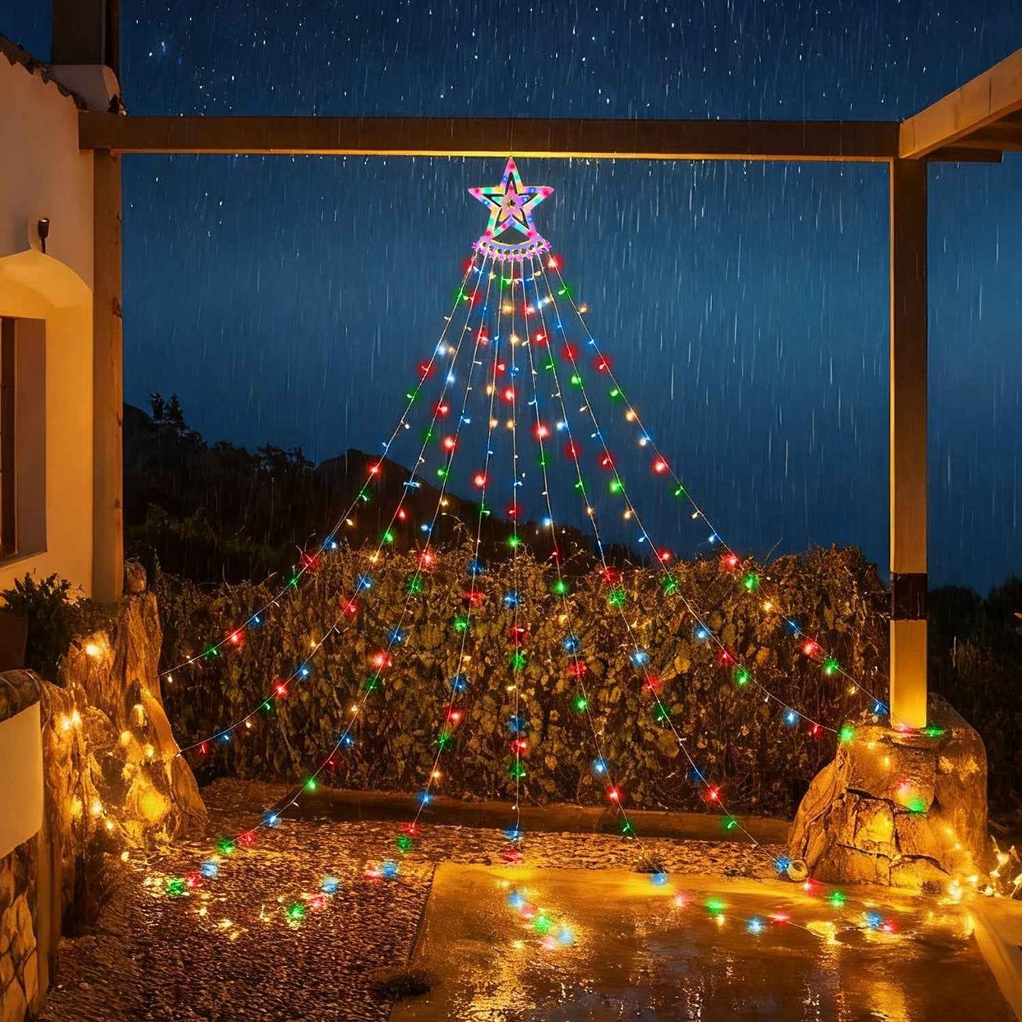 11.48FT 350LED Multicolored Christmas Star Waterfall Tree String Light - 8 Modes - DropOnline.co