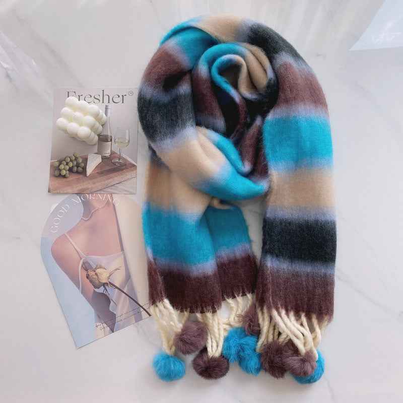 Rainbow Dopamine Mohair Tassel Scarf - Mood-Boosting Colorful Wrap