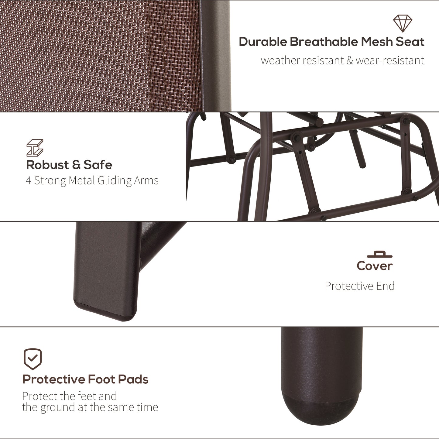 2-Seat Outdoor Glider Swing, Double Independent Rocker Chair, With Center Coffee Table, Breathable Sling Fabric, Coffee Brown - DropOnline.co