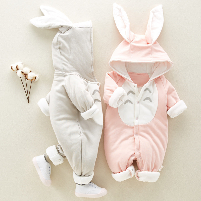 Padded Cotton Baby Romper - Hooded Winter Onesie for Newborns & Infants - DropOnline.co