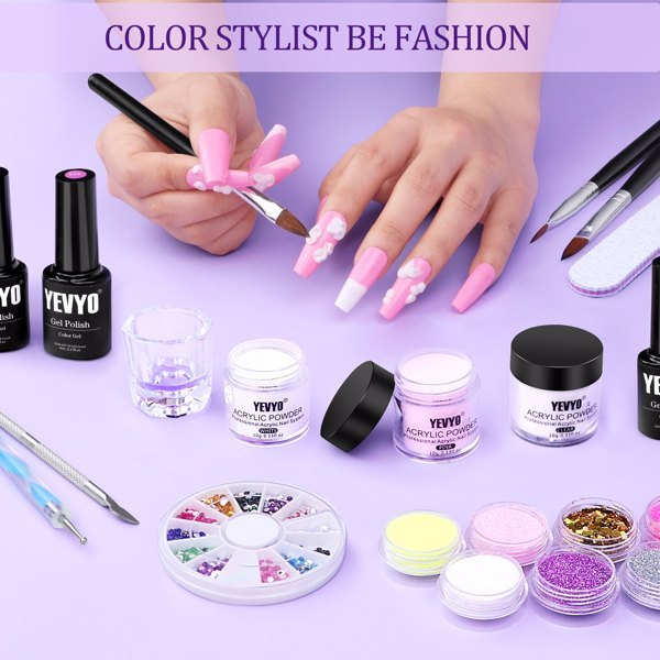 Acrylic Nail Kit With UV, 4 Color Gel Polishing Kit - DropOnline.co
