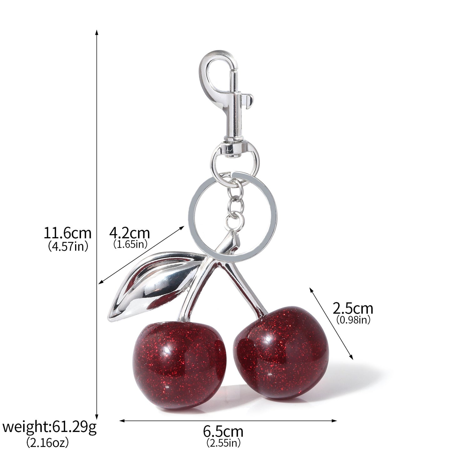 A Pair Of Red Cherry Crystal Bag Glitter Keychain - DropOnline.co