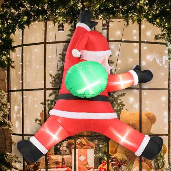 4.9 FT Lighted Christmas Inflatable - Hanging Santa Claus with Gift Bag & LED Lights - DropOnline.co