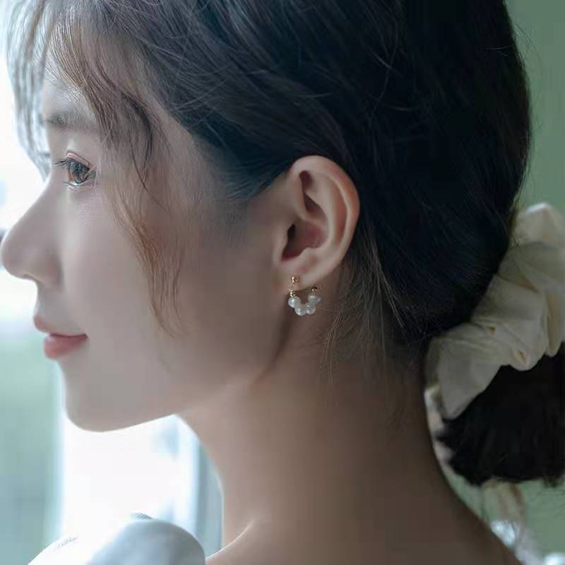 Sterling Silver Needle Japanese And Korean Pearl Earrings Non-piercing Ear Clip - DropOnline.co