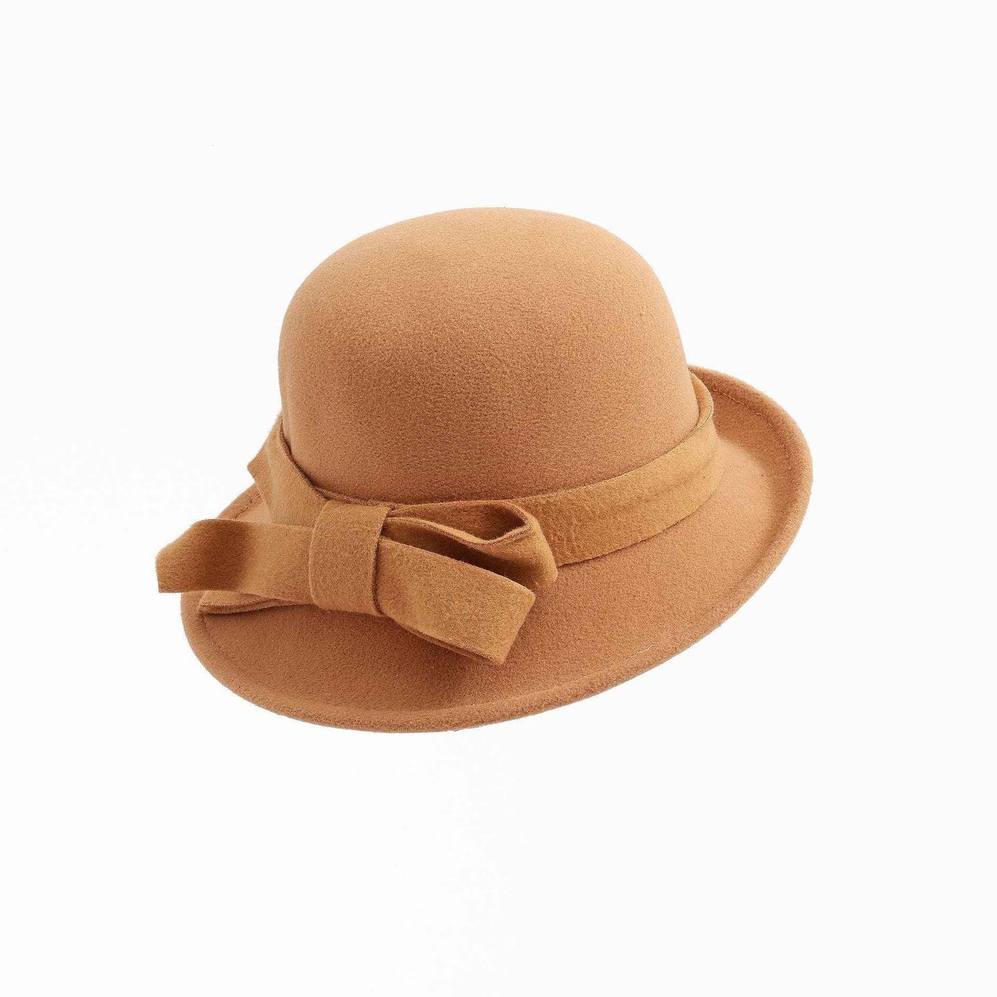 Women's French-Style Elegant Retro Woolen Bowler Hat with Curling Bow