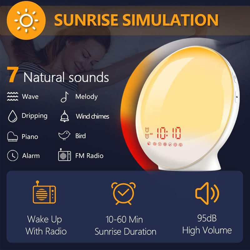 Simulated Sunrise And Sunset Natural Wake-up Light LED Electronic Alarm Clock Light Home Decor - DropOnline.co