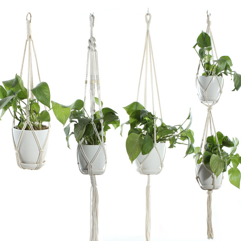 Flower Pot Net Bag Beige Cotton Rope Indoor Plant Hanger Hanging Basket Sling - DropOnline.co