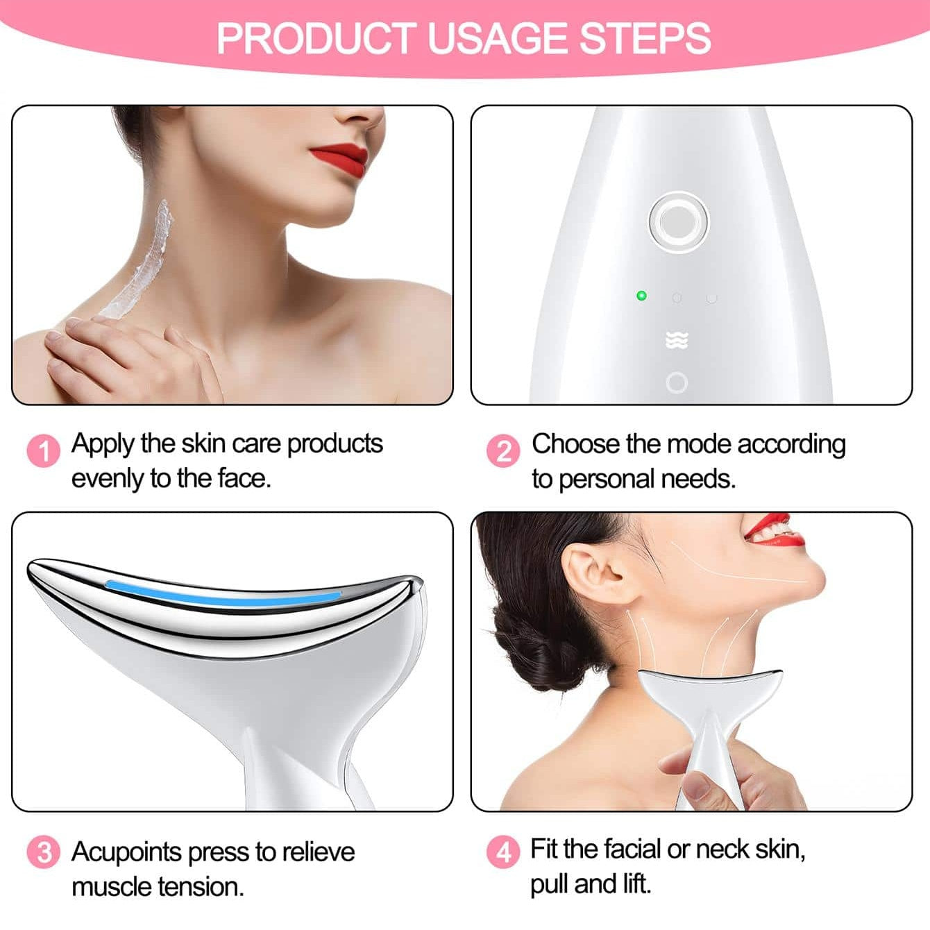 Face And Neck Tightening Device, Firm And Tightens Sagging Skin Face Neck Massager, Beauty Facial Massager For Women And Men - White - DropOnline.co