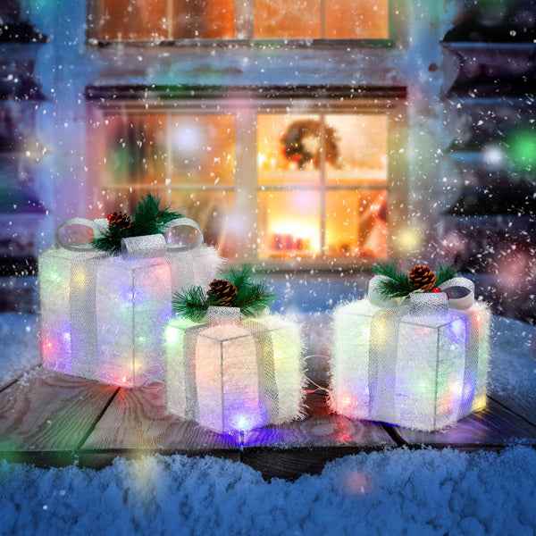 White Christmas Lighting Gift Box - Illuminated Holiday Decoration - DropOnline.co