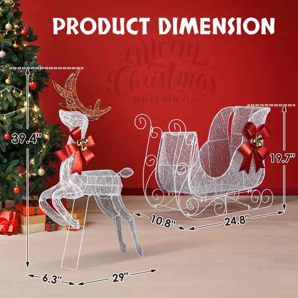 211X27.5X100cm Deer Sled - White Light Powder Mesh Christmas Reindeer Decoration - DropOnline.co