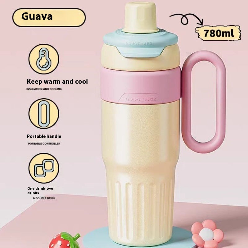 780ml Gradient Double Drink Thermal Cup Stainless Steel With Lid Coffee Cup Thermos Large Capacity Straw Cup For Male And Female - DropOnline.co