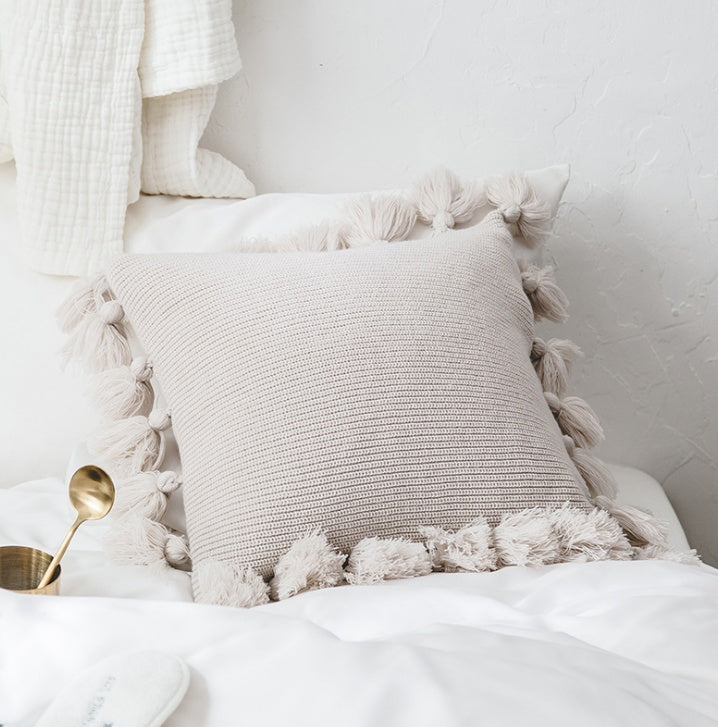 Bohemian Knitted Cushion Cover with Fringe - DropOnline.co