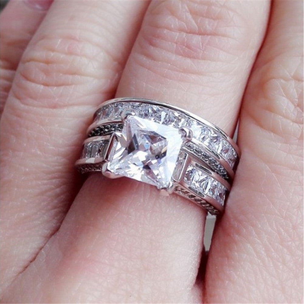 New Style Charm Couple Rings His Her Silver Color Princess Cut CZ Anniversary Promise Wedding Engagement Ring Sets - DropOnline.co