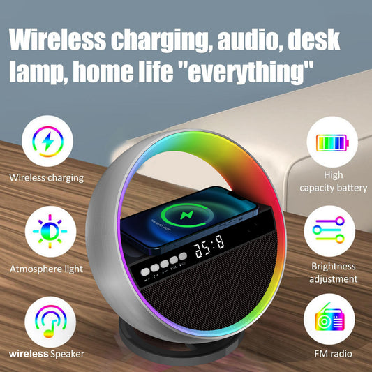 2024 New Multifunction RGB Night Light Wireless Charger Bluetooth-compatible Speaker Large G Ambience Light Home Decor - DropOnline.co