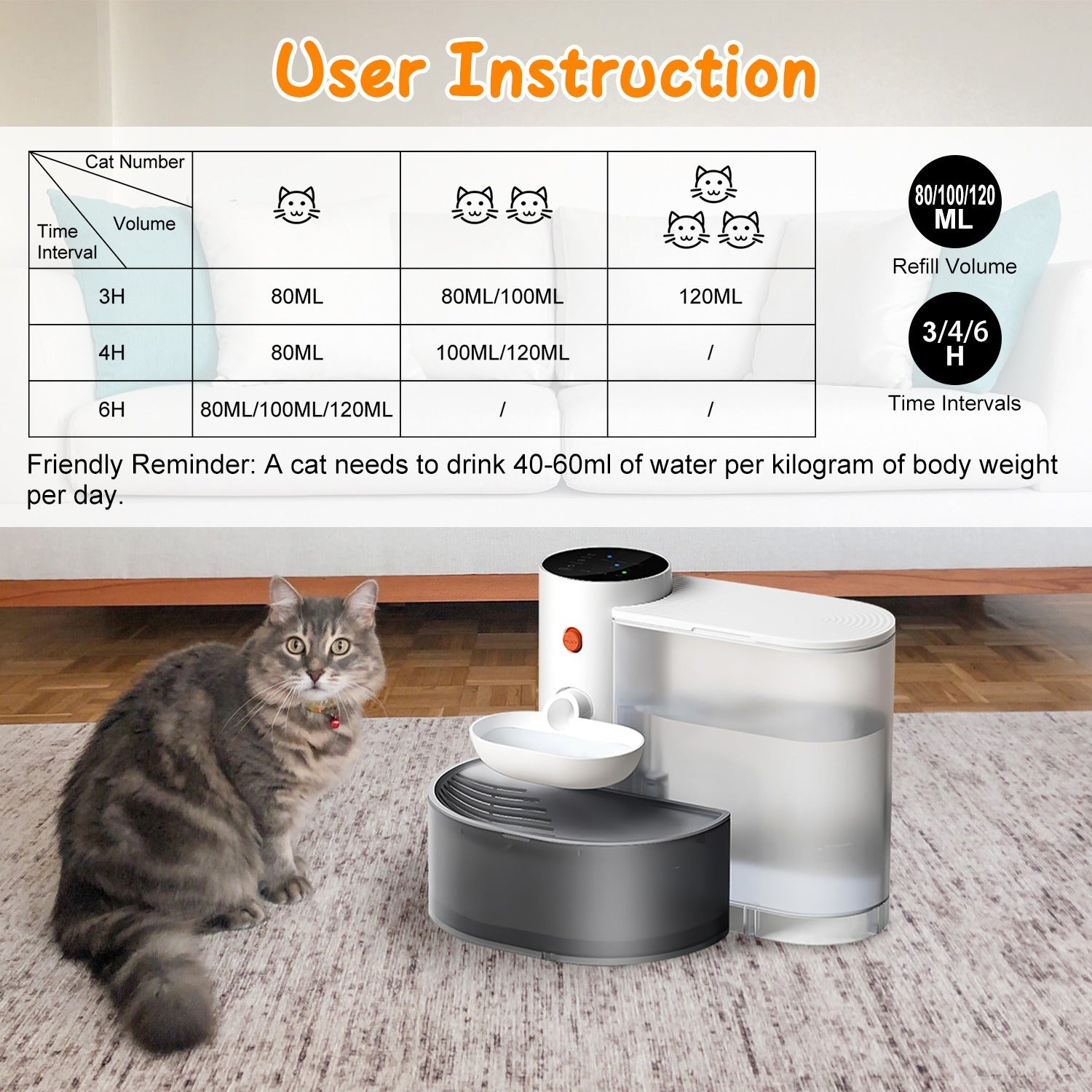 1Pc Smart Pet Water Fountain Automatic Cat Water Dispenser 3L Cordless Rechargeable Dog Water Fountain Self-Refill With 3 Adjustable Volume 3 Time Intervals Touch Control - DropOnline.co